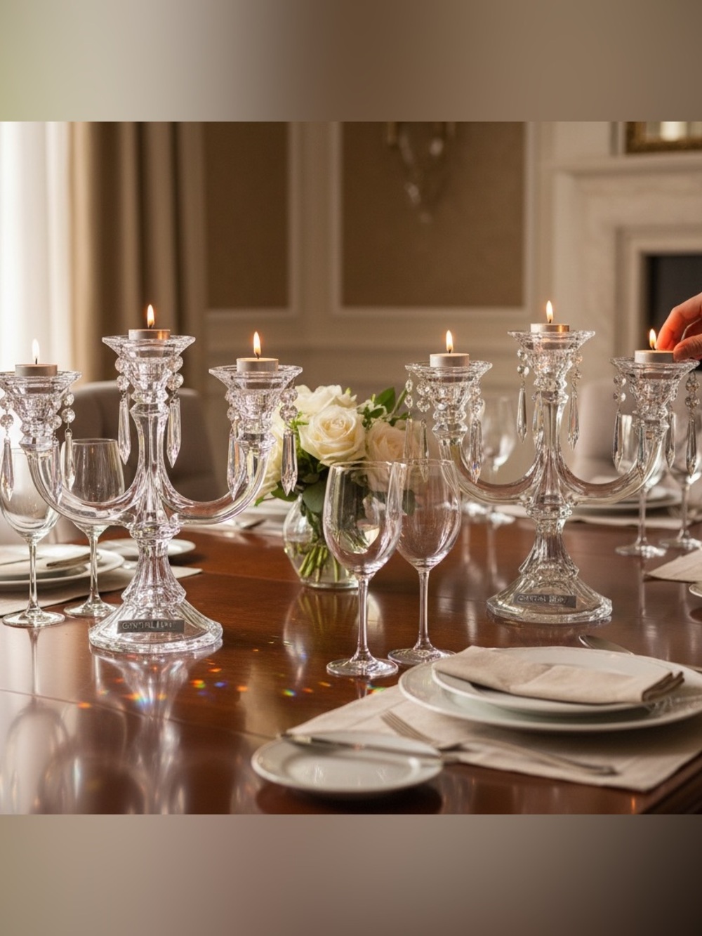 Shannon Crystal 3-Arm Candelabra Candle Holder with Hanging Prisms